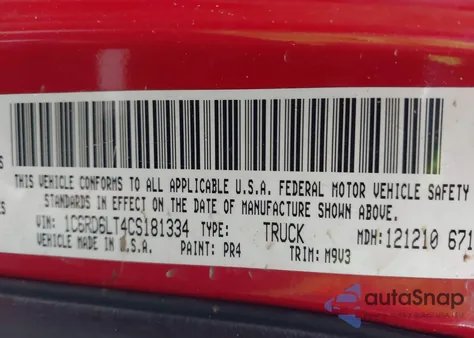 2012 Ram 1500 Slt из США, поврежденный, VIN 1C6RD6LT4CS181334